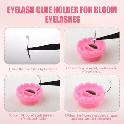 800 Pcs Disposable Glue Rings Cup for Eyelash Extensions with 2 Tweezers - Pink Lash Volume Glue Holder by Mzario