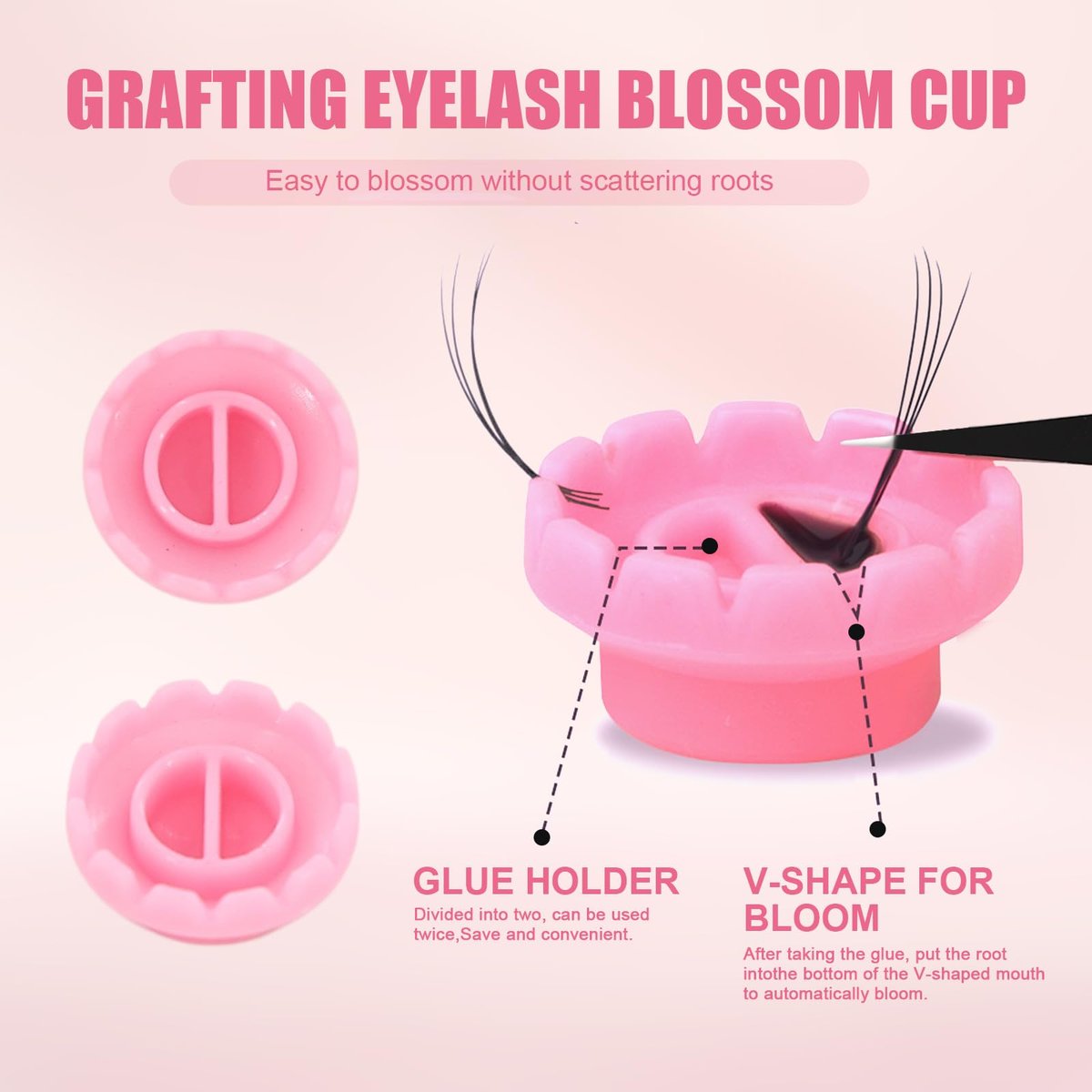 800 Pcs Disposable Glue Rings Cup for Eyelash Extensions with 2 Tweezers - Pink Lash Volume Glue Holder by Mzario - görsel 5