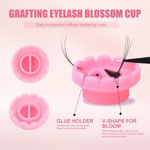 800 Pcs Disposable Glue Rings Cup for Eyelash Extensions with 2 Tweezers - Pink Lash Volume Glue Holder by Mzario - görsel 6