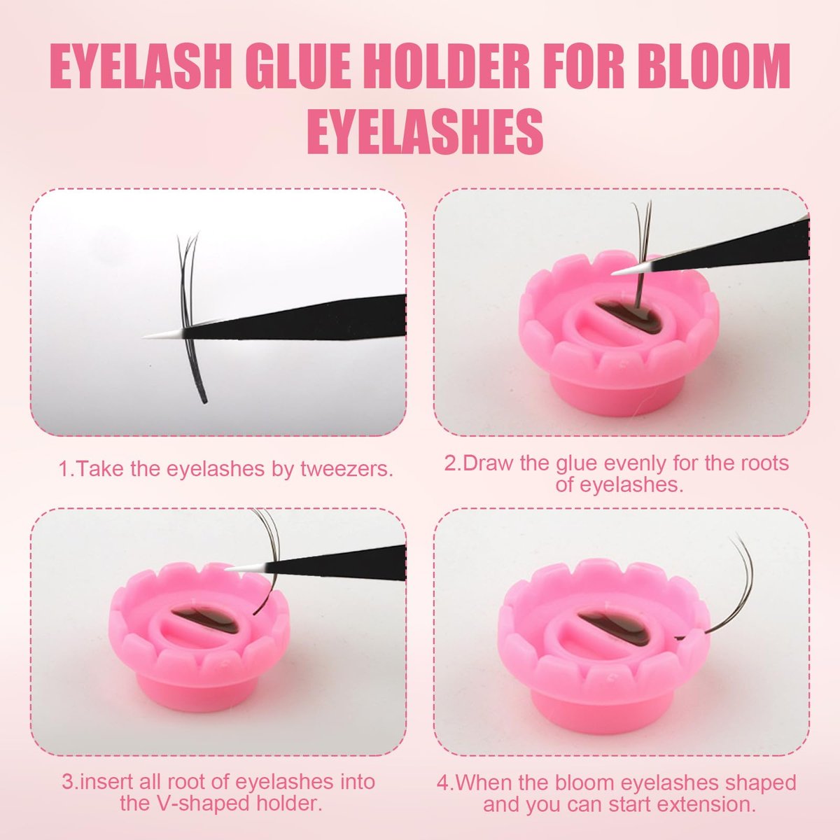800 Pcs Disposable Glue Rings Cup for Eyelash Extensions with 2 Tweezers - Pink Lash Volume Glue Holder by Mzario - görsel 7