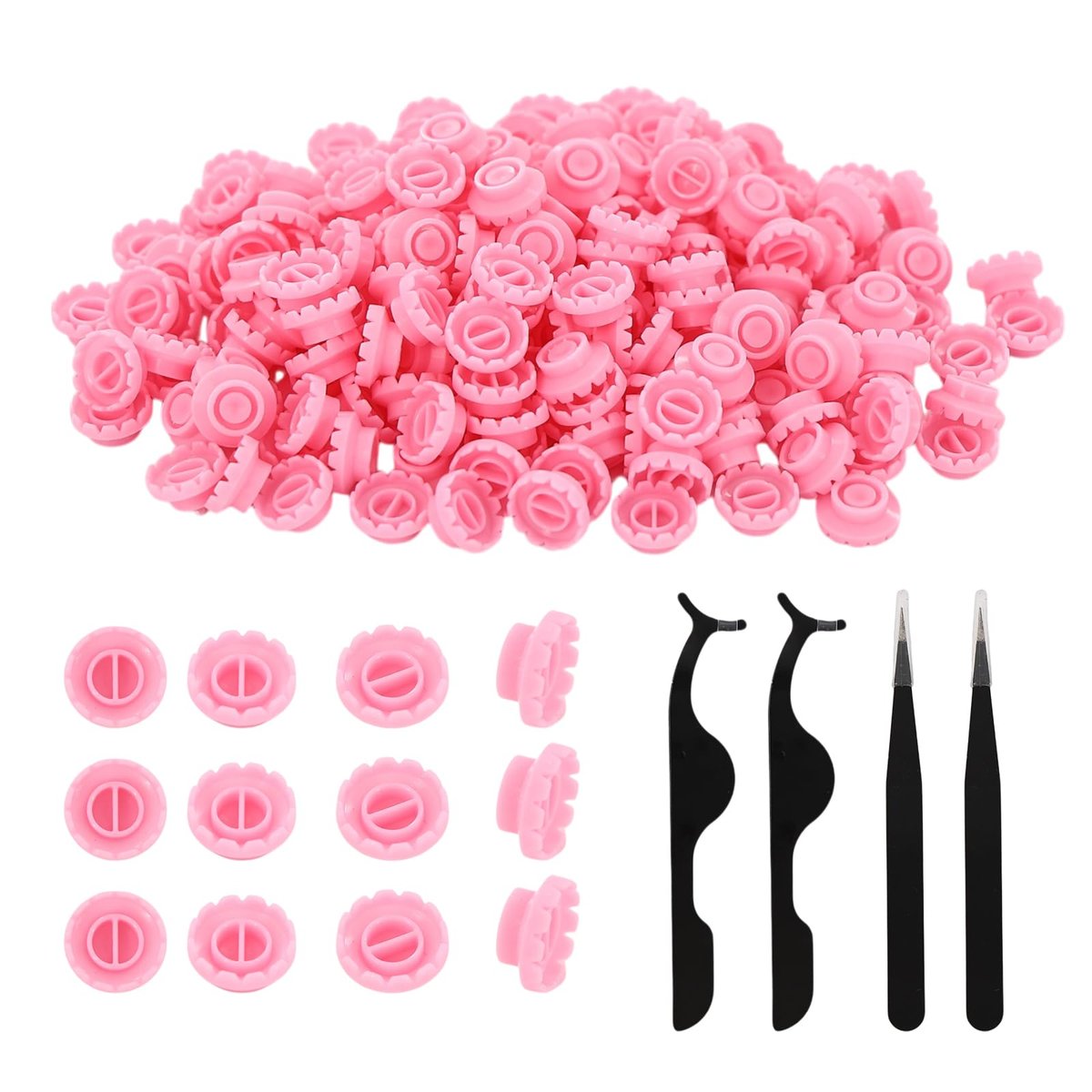 800 Pcs Disposable Glue Rings Cup for Eyelash Extensions with 2 Tweezers - Pink Lash Volume Glue Holder by Mzario - görsel 1