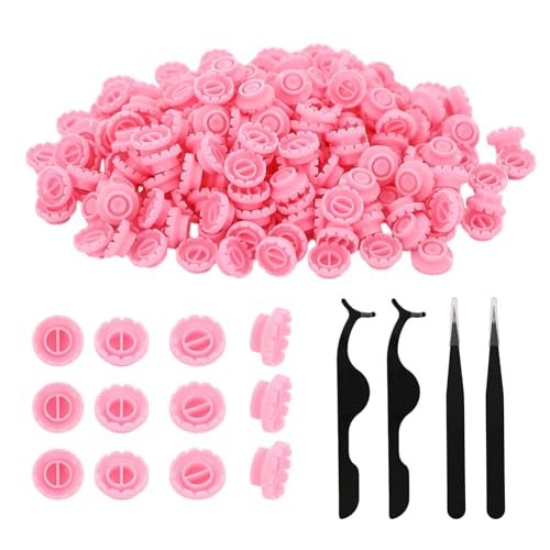 800 Pcs Disposable Glue Rings Cup for Eyelash Extensions with 2 Tweezers - Pink Lash Volume Glue Holder by Mzario - görsel 2