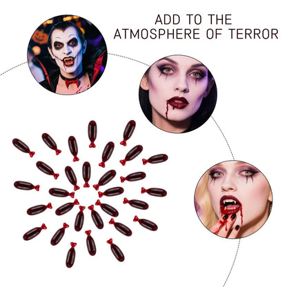 GloomGlo 10Pcs Fake Blood Capsules - Horror Vampire Pill Joke Toys for Halloween Fancy Dress Party Favors