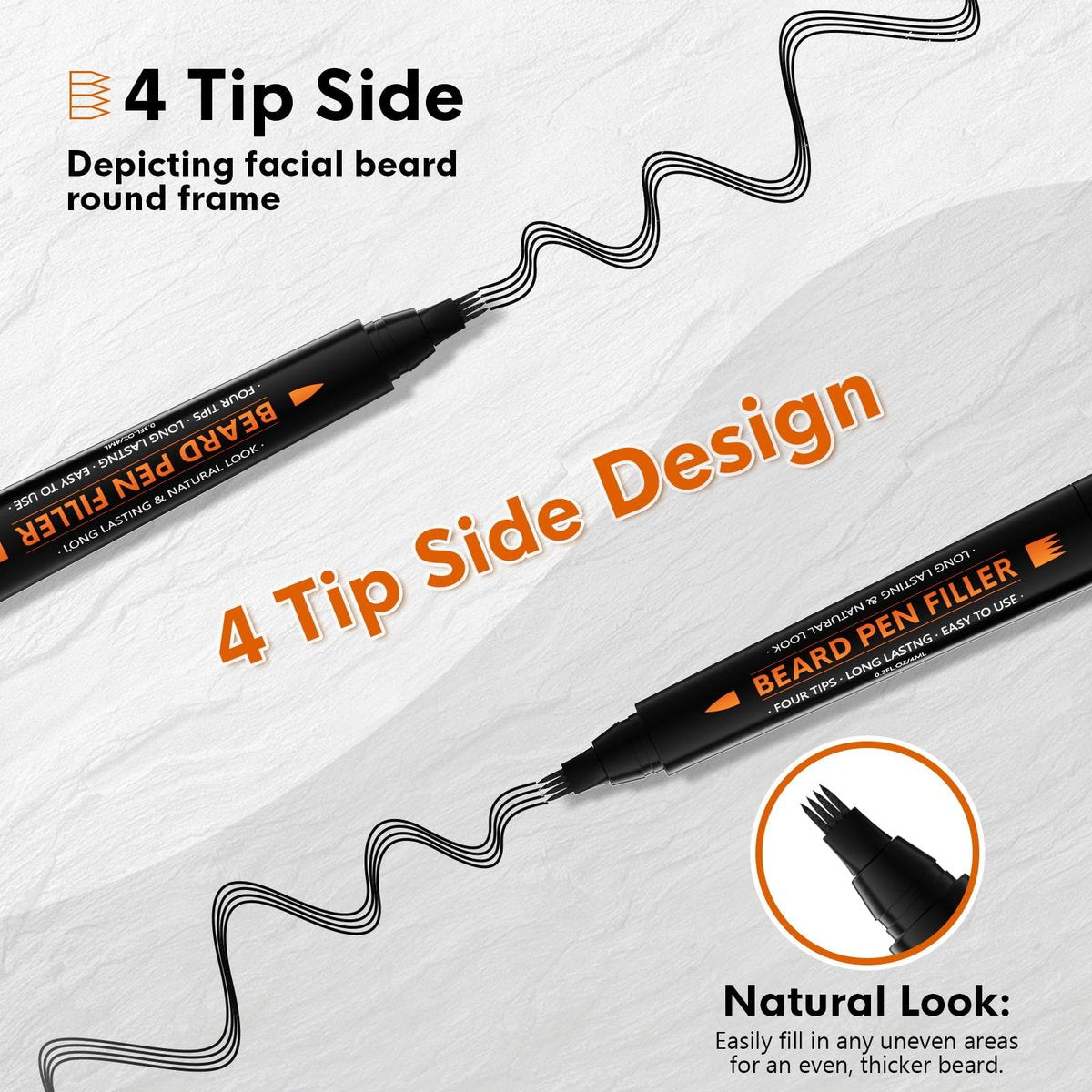 BIKTIC 3-Pack Beard Pencil Filler for Men (Black) – Four-Fork Tip Beard Styling Pen, Waterproof & Sweat Proof, Long Lasting, Effectively Enhances Facial Hair - görsel 4
