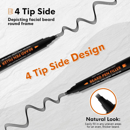 BIKTIC 3-Pack Beard Pencil Filler for Men (Black) – Four-Fork Tip Beard Styling Pen, Waterproof & Sweat Proof, Long Lasting, Effectively Enhances Facial Hair
