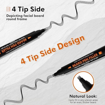 BIKTIC 3-Pack Beard Pencil Filler for Men (Black) – Four-Fork Tip Beard Styling Pen, Waterproof & Sweat Proof, Long Lasting, Effectively Enhances Facial Hair