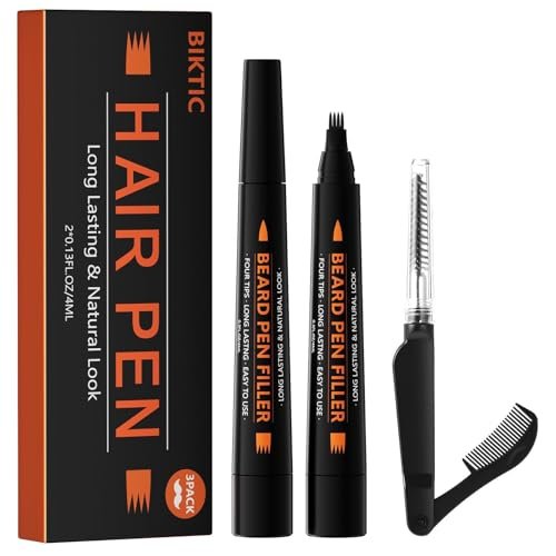 BIKTIC 3-Pack Beard Pencil Filler for Men (Black) – Four-Fork Tip Beard Styling Pen, Waterproof & Sweat Proof, Long Lasting, Effectively Enhances Facial Hair - görsel 1