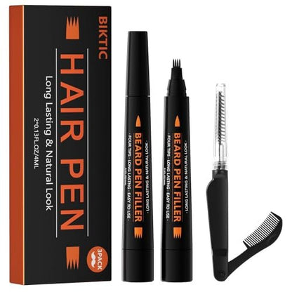 BIKTIC 3-Pack Beard Pencil Filler for Men (Black) – Four-Fork Tip Beard Styling Pen, Waterproof & Sweat Proof, Long Lasting, Effectively Enhances Facial Hair