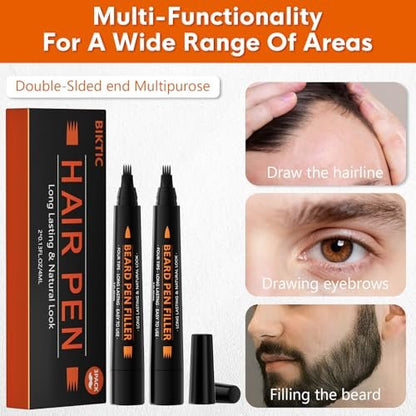 BIKTIC 3-Pack Beard Pencil Filler for Men (Black) – Four-Fork Tip Beard Styling Pen, Waterproof & Sweat Proof, Long Lasting, Effectively Enhances Facial Hair