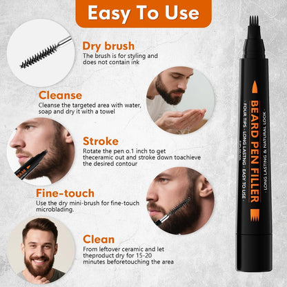 BIKTIC 3-Pack Beard Pencil Filler for Men (Black) – Four-Fork Tip Beard Styling Pen, Waterproof & Sweat Proof, Long Lasting, Effectively Enhances Facial Hair