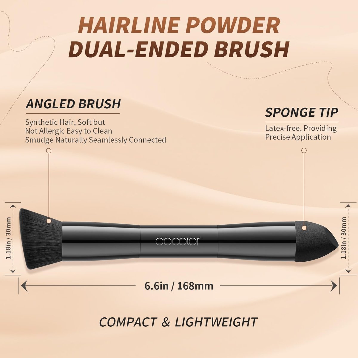 docolor Dual-Ended Hairline Powder Brush & Sponge Tip – Hair Contour Brush for Seamless Blending, Root Touch-Ups & Beard Coverage – Vegan & Cruelty-Free - görsel 3