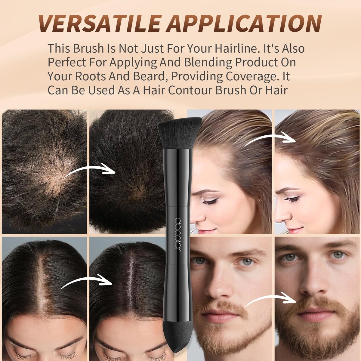 docolor Dual-Ended Hairline Powder Brush & Sponge Tip – Hair Contour Brush for Seamless Blending, Root Touch-Ups & Beard Coverage – Vegan & Cruelty-Free - görsel 5