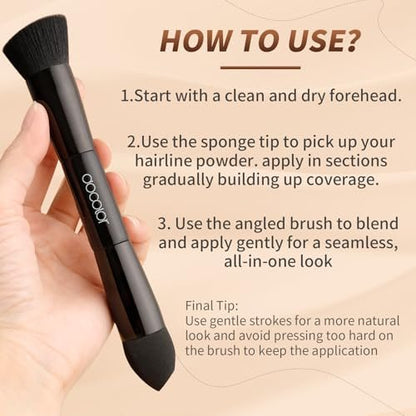docolor Dual-Ended Hairline Powder Brush & Sponge Tip – Hair Contour Brush for Seamless Blending, Root Touch-Ups & Beard Coverage – Vegan & Cruelty-Free