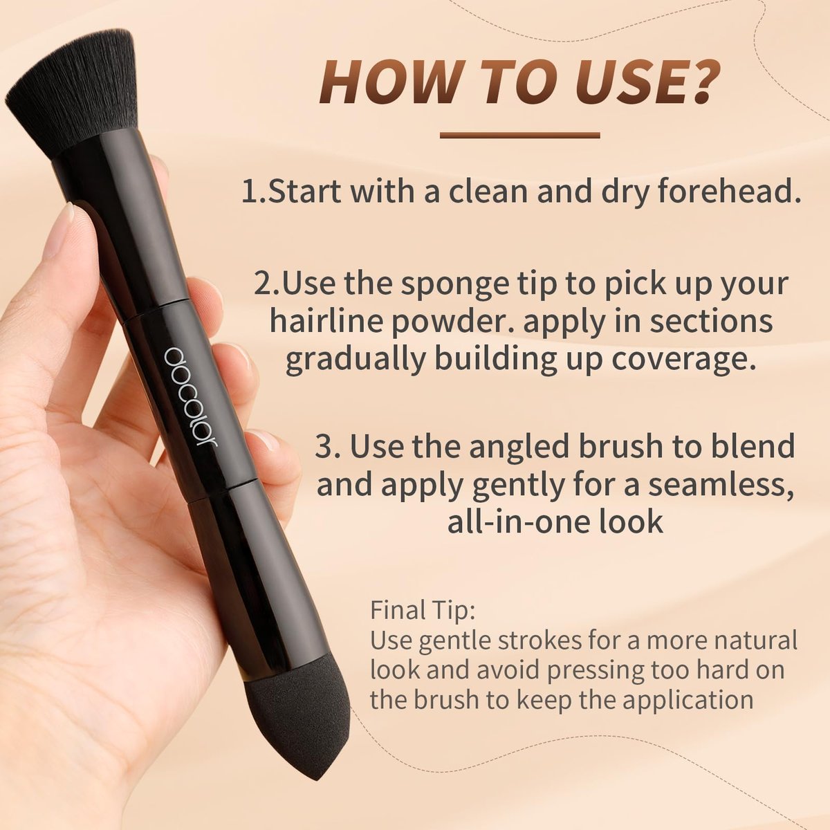 docolor Dual-Ended Hairline Powder Brush & Sponge Tip – Hair Contour Brush for Seamless Blending, Root Touch-Ups & Beard Coverage – Vegan & Cruelty-Free - görsel 13
