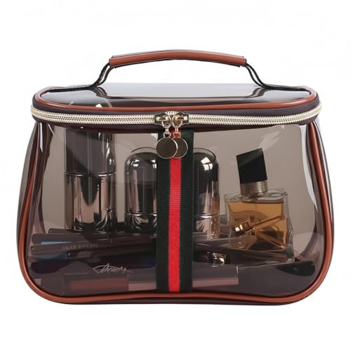 New Retro Vintage Vanity Bag - Clear Makeup Organizer with Handle, Large Capacity Water Resistant Cosmetic Toiletry Bag for Women, Travel Skincare Storage Case Avelisse