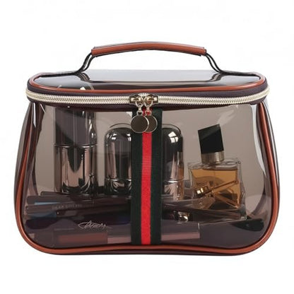 New Retro Vintage Vanity Bag - Clear Makeup Organizer with Handle, Large Capacity Water Resistant Cosmetic Toiletry Bag for Women, Travel Skincare Storage Case Avelisse