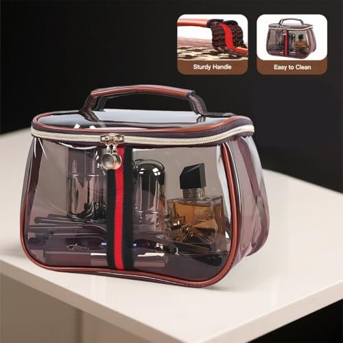 New Retro Vintage Vanity Bag - Clear Makeup Organizer with Handle, Large Capacity Water Resistant Cosmetic Toiletry Bag for Women, Travel Skincare Storage Case Avelisse