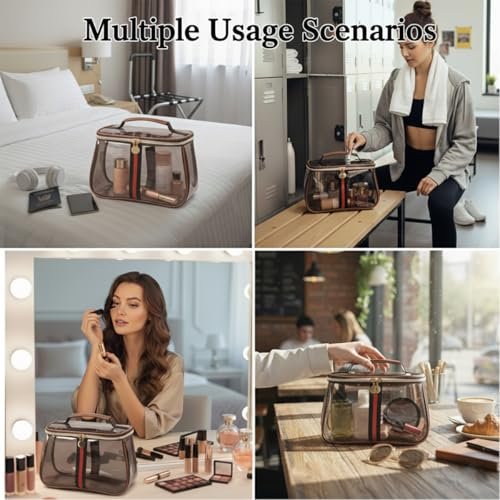 New Retro Vintage Vanity Bag - Clear Makeup Organizer with Handle, Large Capacity Water Resistant Cosmetic Toiletry Bag for Women, Travel Skincare Storage Case Avelisse