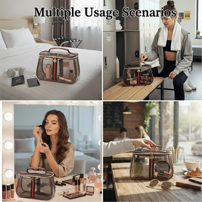 New Retro Vintage Vanity Bag - Clear Makeup Organizer with Handle, Large Capacity Water Resistant Cosmetic Toiletry Bag for Women, Travel Skincare Storage Case Avelisse