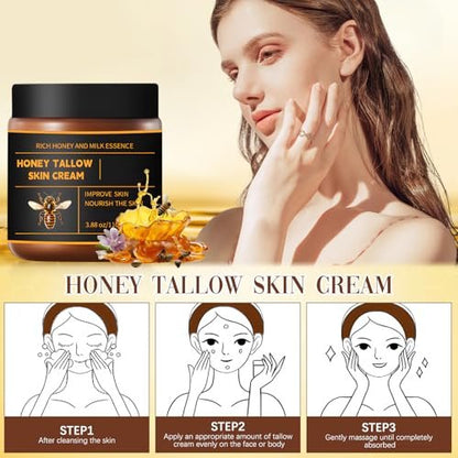 2-Pack Marromi Beef Tallow for Skin with Raw Honey – Organic Grass-Fed Tallow Balm, Natural Moisturizer & Anti-Aging Face Cream for All Skin Types