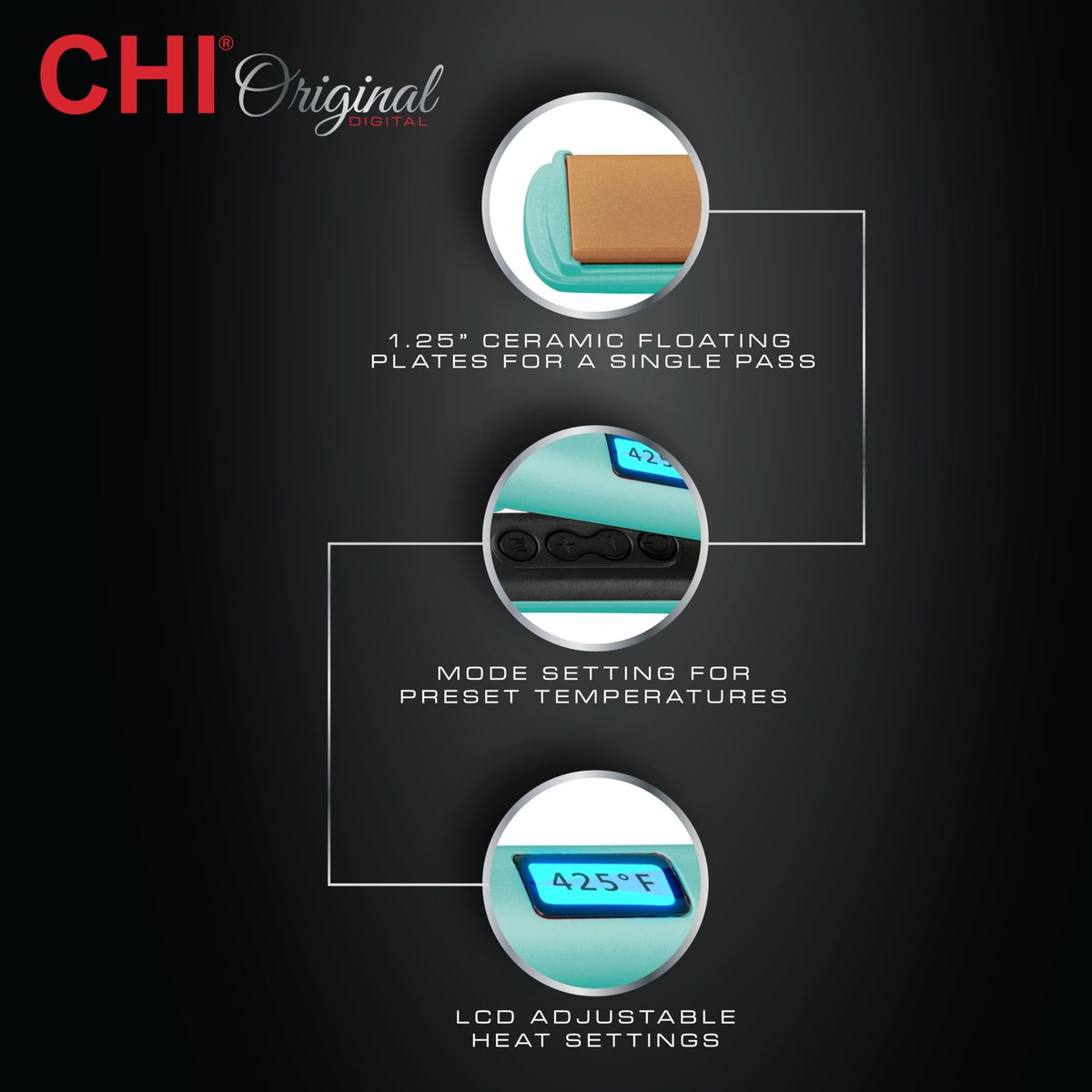 CHI Original Flat Iron Hair Straightener - Mint Mojito - 1.25 Inch Ceramic Floating Plates for Smooth, Frizz-Free Results Avelisse