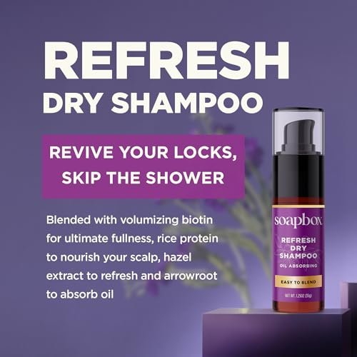 Soapbox Dry Shampoo Powder - Non-Aerosol, Volumizing with Biotin & Rice Protein - Travel Size, Vegan - 1.25oz Avelisse
