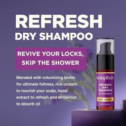 Soapbox Dry Shampoo Powder - Non-Aerosol, Volumizing with Biotin & Rice Protein - Travel Size, Vegan - 1.25oz Avelisse