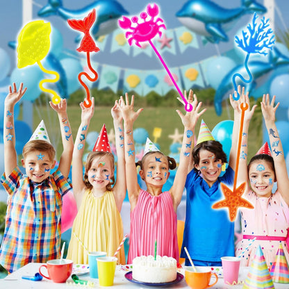 48PCS Ocean Party Favors: 24 Temporary Tattoos & 24 Stick Hands – Perfect for Birthday Supplies, Goodie Bag Stuffers, Classroom Prizes