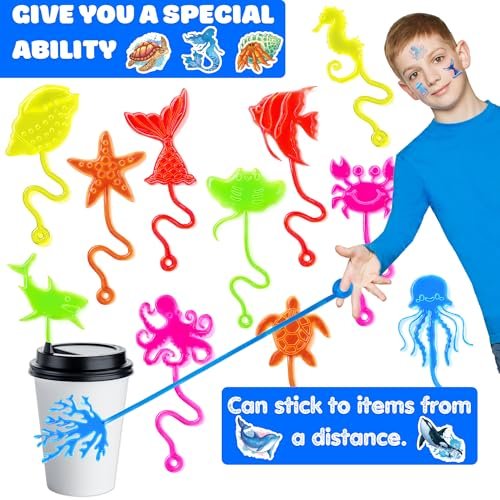 48PCS Ocean Party Favors: 24 Temporary Tattoos & 24 Stick Hands – Perfect for Birthday Supplies, Goodie Bag Stuffers, Classroom Prizes - görsel 10