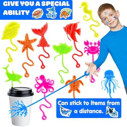 48PCS Ocean Party Favors: 24 Temporary Tattoos & 24 Stick Hands – Perfect for Birthday Supplies, Goodie Bag Stuffers, Classroom Prizes
