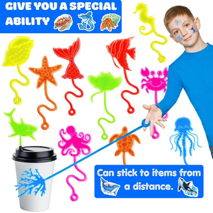 48PCS Ocean Party Favors: 24 Temporary Tattoos & 24 Stick Hands – Perfect for Birthday Supplies, Goodie Bag Stuffers, Classroom Prizes