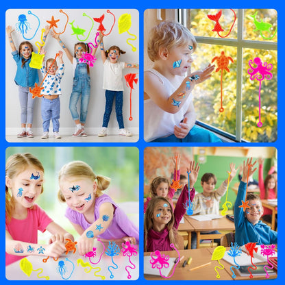 48PCS Ocean Party Favors: 24 Temporary Tattoos & 24 Stick Hands – Perfect for Birthday Supplies, Goodie Bag Stuffers, Classroom Prizes