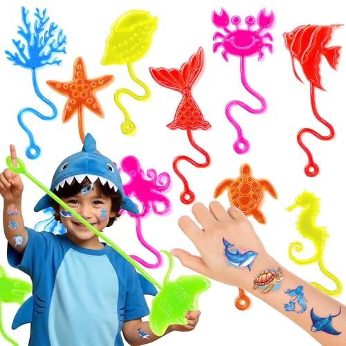 48PCS Ocean Party Favors: 24 Temporary Tattoos & 24 Stick Hands – Perfect for Birthday Supplies, Goodie Bag Stuffers, Classroom Prizes - görsel 2