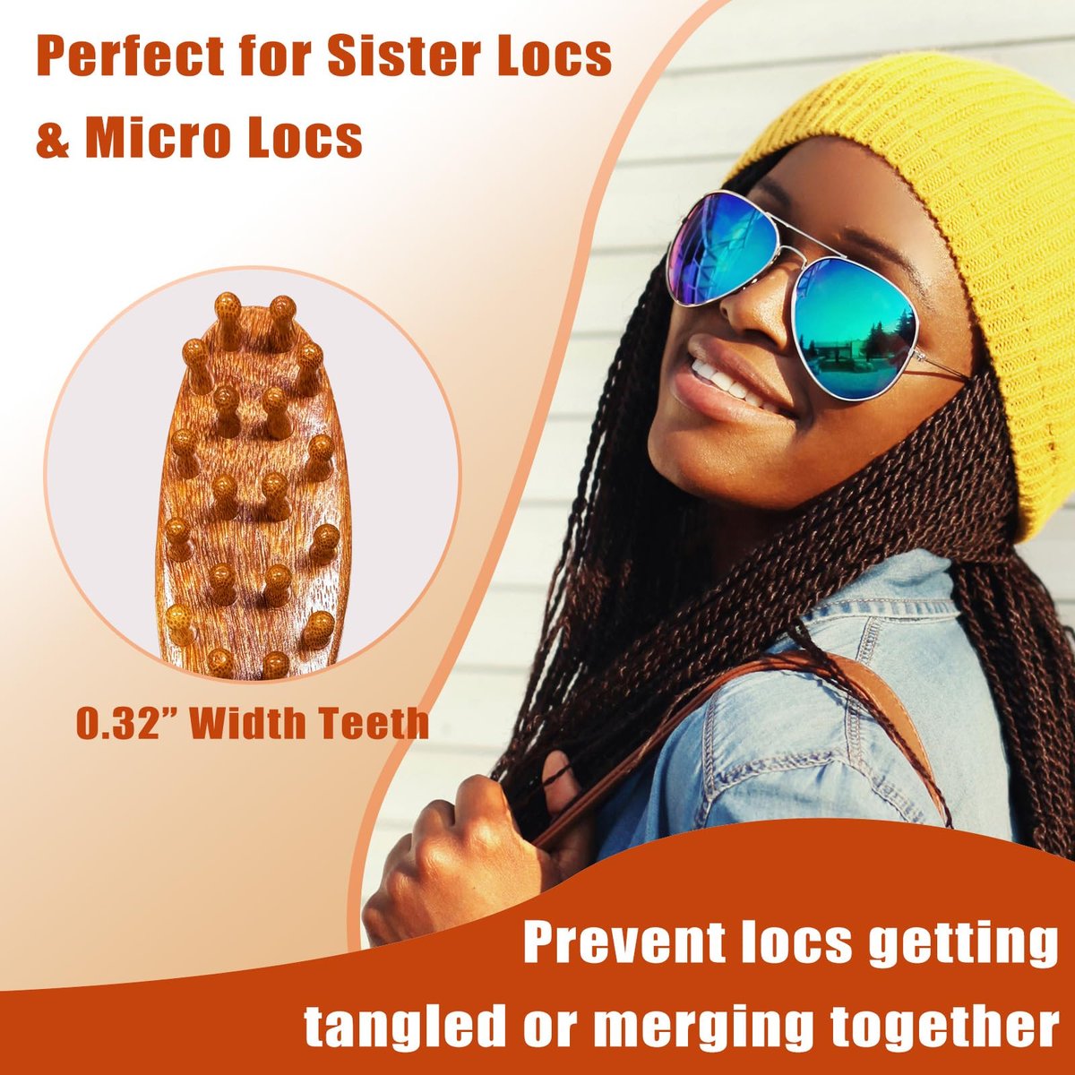 CIVEYA Natural Wooden Loc Brush for Microlocs & Sisterlocs – Prevent Tangling & Merging, Scalp Massage Brush, Compact & Lightweight - görsel 5