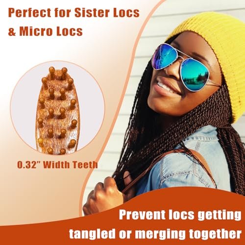 CIVEYA Natural Wooden Loc Brush for Microlocs & Sisterlocs – Prevent Tangling & Merging, Scalp Massage Brush, Compact & Lightweight - görsel 6