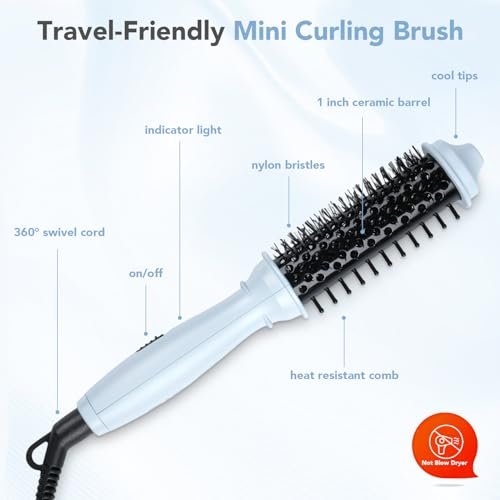 Ouphiny Dual Voltage Heated Round Brush - 1 Inch Mini Thermal Brush for Volumizing and Small Curls, Travel Curling Iron for Short Hair, Blue - görsel 10