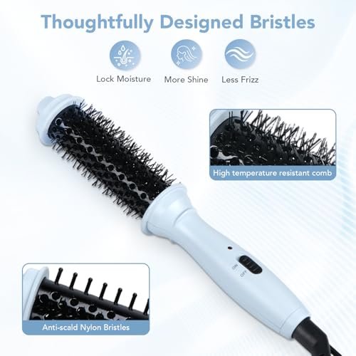 Ouphiny Dual Voltage Heated Round Brush - 1 Inch Mini Thermal Brush for Volumizing and Small Curls, Travel Curling Iron for Short Hair, Blue - görsel 8