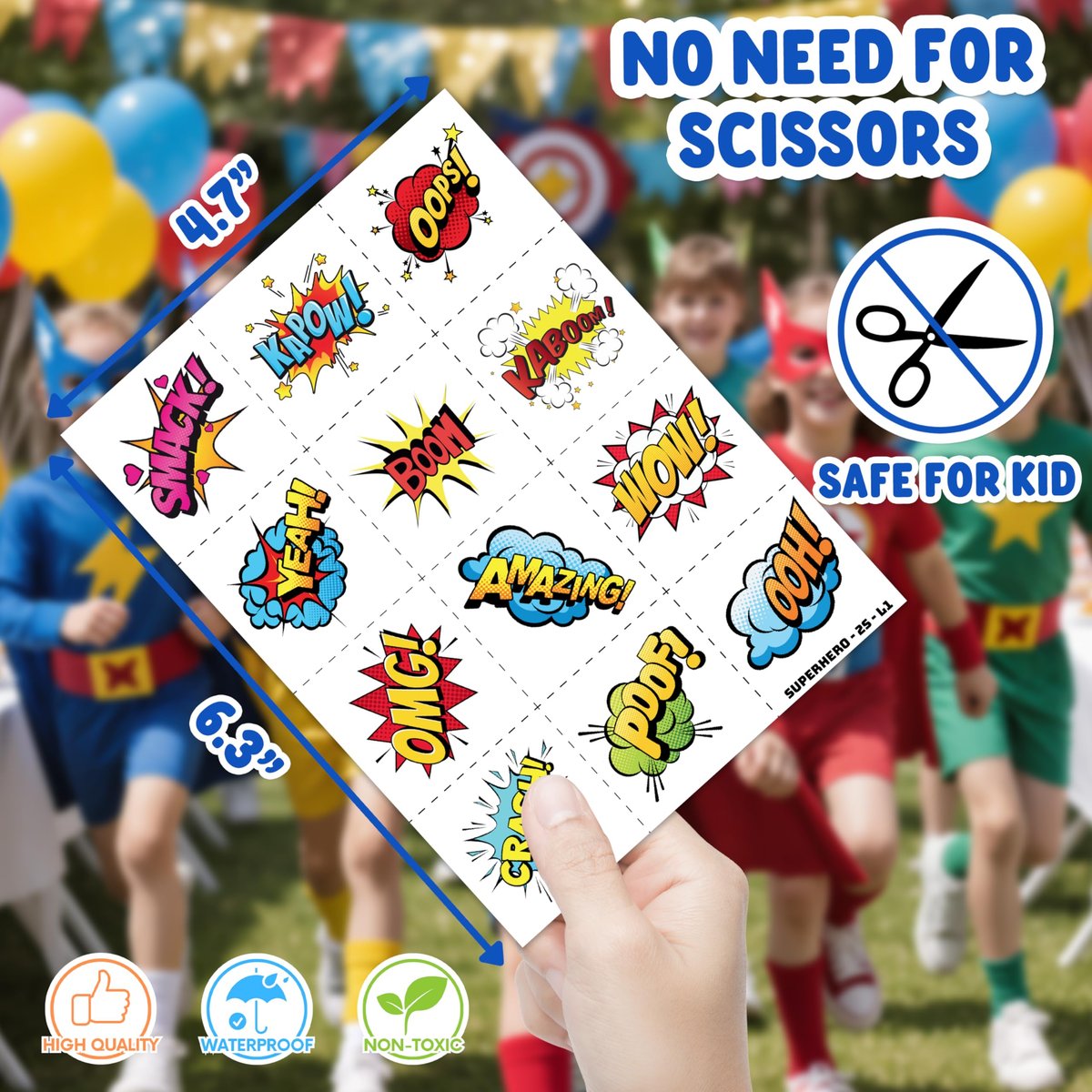 48-Piece Hero Pow Party Favors: 24 Temporary Tattoos & 24 Stick Hands – Perfect for Birthday Supplies, Goodie Bags, Classroom Prizes, and Student Gifts - görsel 17