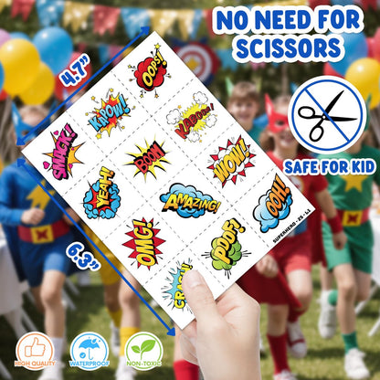 48-Piece Hero Pow Party Favors: 24 Temporary Tattoos & 24 Stick Hands – Perfect for Birthday Supplies, Goodie Bags, Classroom Prizes, and Student Gifts