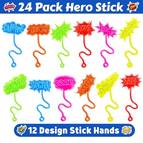 48-Piece Hero Pow Party Favors: 24 Temporary Tattoos & 24 Stick Hands – Perfect for Birthday Supplies, Goodie Bags, Classroom Prizes, and Student Gifts - görsel 6