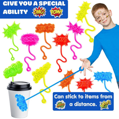 48-Piece Hero Pow Party Favors: 24 Temporary Tattoos & 24 Stick Hands – Perfect for Birthday Supplies, Goodie Bags, Classroom Prizes, and Student Gifts