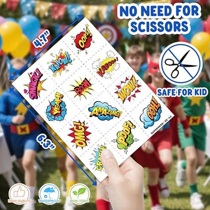48-Piece Hero Pow Party Favors: 24 Temporary Tattoos & 24 Stick Hands – Perfect for Birthday Supplies, Goodie Bags, Classroom Prizes, and Student Gifts
