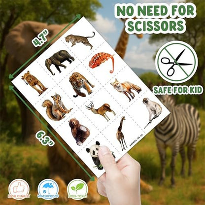 48-Piece Animal Jungle Party Favors: 24 Temporary Tattoos & 24 Sticky Hands – Perfect for Birthday Party Supplies, Goodie Bag Stuffers, Classroom Prizes