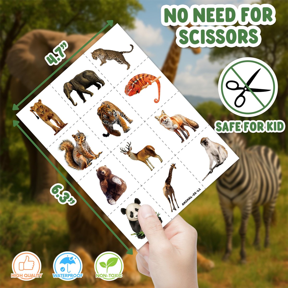 48-Piece Animal Jungle Party Favors: 24 Temporary Tattoos & 24 Sticky Hands – Perfect for Birthday Party Supplies, Goodie Bag Stuffers, Classroom Prizes - görsel 17