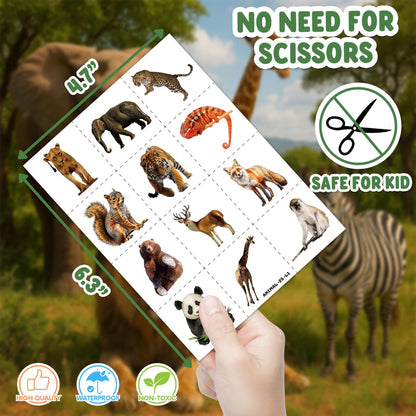 48-Piece Animal Jungle Party Favors: 24 Temporary Tattoos & 24 Sticky Hands – Perfect for Birthday Party Supplies, Goodie Bag Stuffers, Classroom Prizes