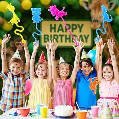 48-Piece Animal Jungle Party Favors: 24 Temporary Tattoos & 24 Sticky Hands – Perfect for Birthday Party Supplies, Goodie Bag Stuffers, Classroom Prizes