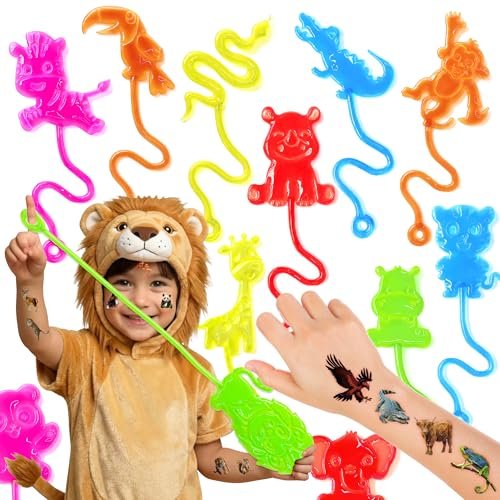 48-Piece Animal Jungle Party Favors: 24 Temporary Tattoos & 24 Sticky Hands – Perfect for Birthday Party Supplies, Goodie Bag Stuffers, Classroom Prizes - görsel 2