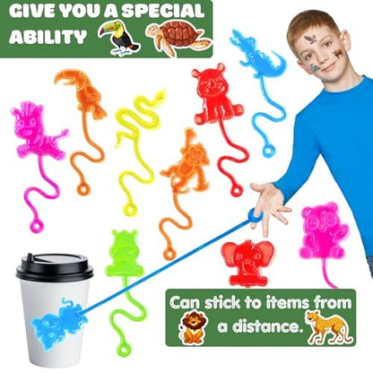 48-Piece Animal Jungle Party Favors: 24 Temporary Tattoos & 24 Sticky Hands – Perfect for Birthday Party Supplies, Goodie Bag Stuffers, Classroom Prizes