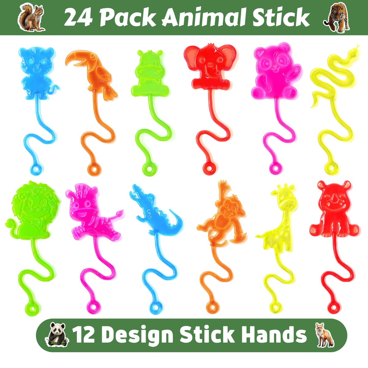 48-Piece Animal Jungle Party Favors: 24 Temporary Tattoos & 24 Sticky Hands – Perfect for Birthday Party Supplies, Goodie Bag Stuffers, Classroom Prizes - görsel 5