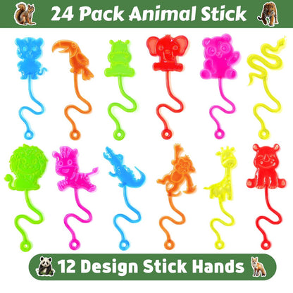 48-Piece Animal Jungle Party Favors: 24 Temporary Tattoos & 24 Sticky Hands – Perfect for Birthday Party Supplies, Goodie Bag Stuffers, Classroom Prizes